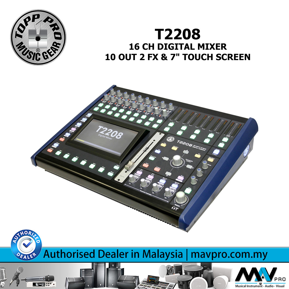 Topp Pro T2208 16 CH Digital Mixer, 10 Out, 2 FX & 7" Touch Screen l